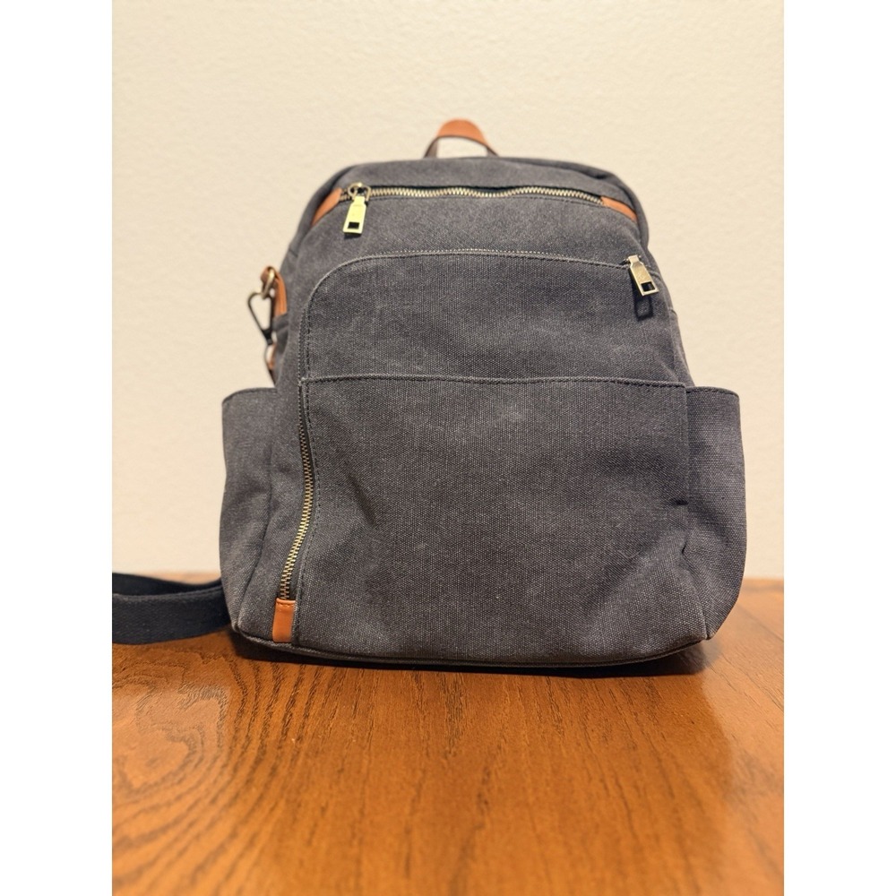 Gray Canvas Women’s Backpack with Tan Accents